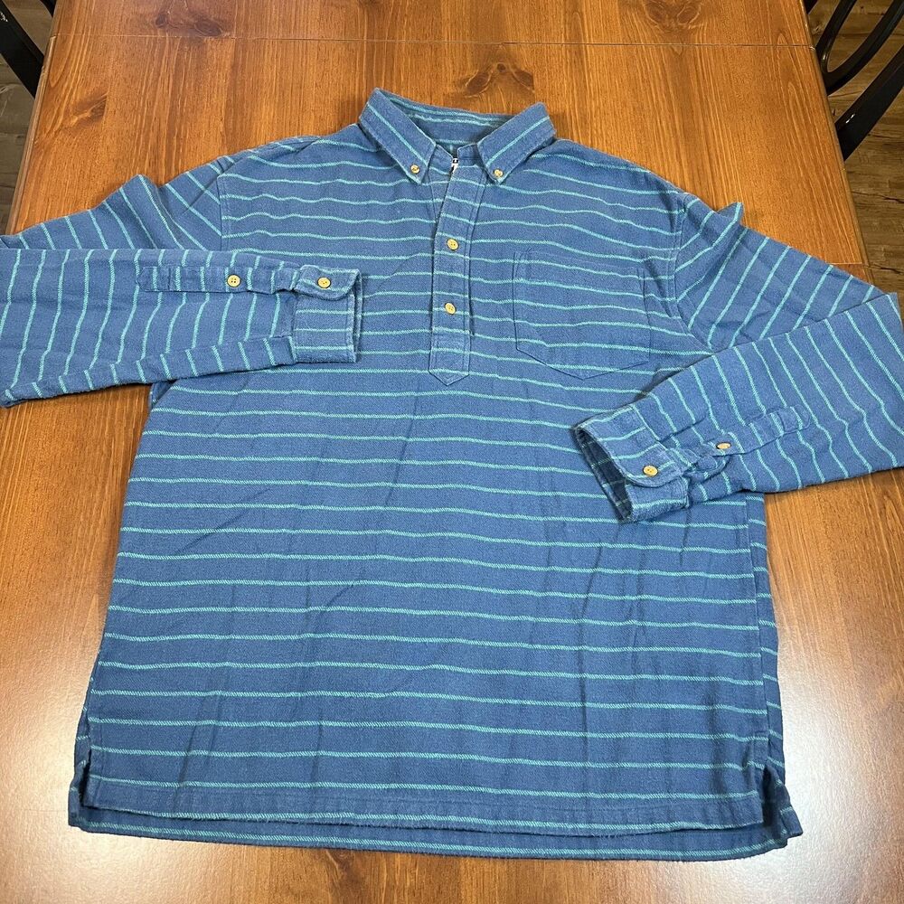Chubbies The Nutter Pullover Shirt Mens Large Blue Striped Button‎ Collar Cotton